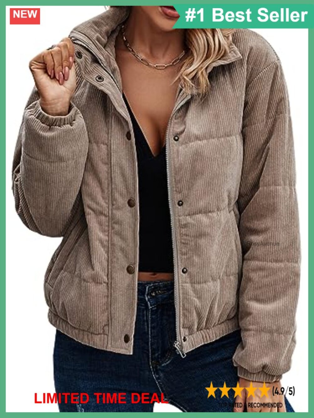 Quilted Corduroy Bomber Jacket Zip Up Oversized Winter Coat